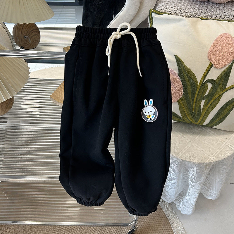 Kids' spring/autumn casual pants, baby sweatpants, girls' loose-fit outerwear trousers, new autumn collection for toddlers and young children, trendy children's clothing