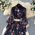French chic dress - new  collection: fashionable, diamond-accented, slim-fit, elegant printed chiffon midi dress