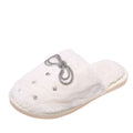 Rhinestone bow slippers women's 2024 new korean style closed-toe fuzzy slippers trendy autumn/winter indoor/outdoor cotton slippers