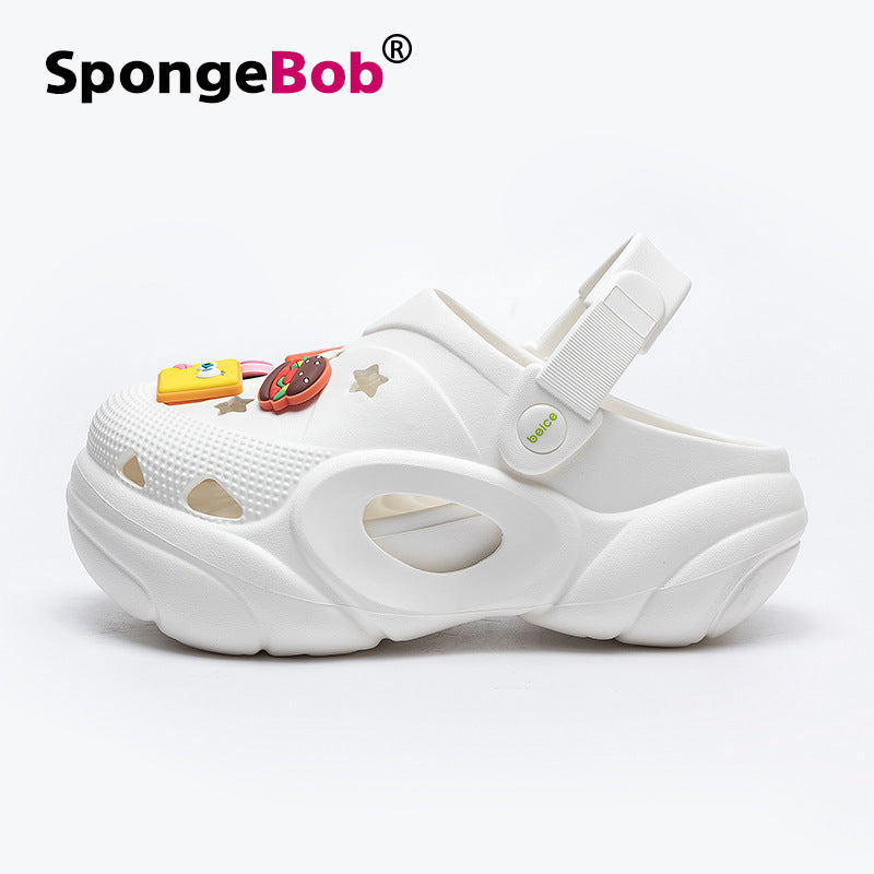 Spongebob squarepants thick sole heightened heel women's summer cool slippers summer outwearnon-sliptoe slippers two-wear beach crocs