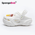 Spongebob squarepants thick sole heightened heel women's summer cool slippers summer outwearnon-sliptoe slippers two-wear beach crocs