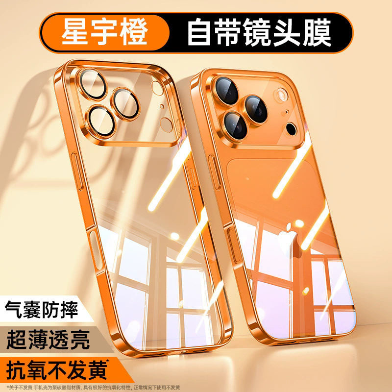 Electroplated lens film tpu soft shell suitable for iphone17promax mobile phone case transparent apple 16/15 anti-fall case