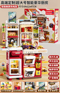 Extra-large red smart deluxe kitchen with smart tablet [water dispenser/lights/spray/touchscreen/play-doh] gift set + rechargeable battery