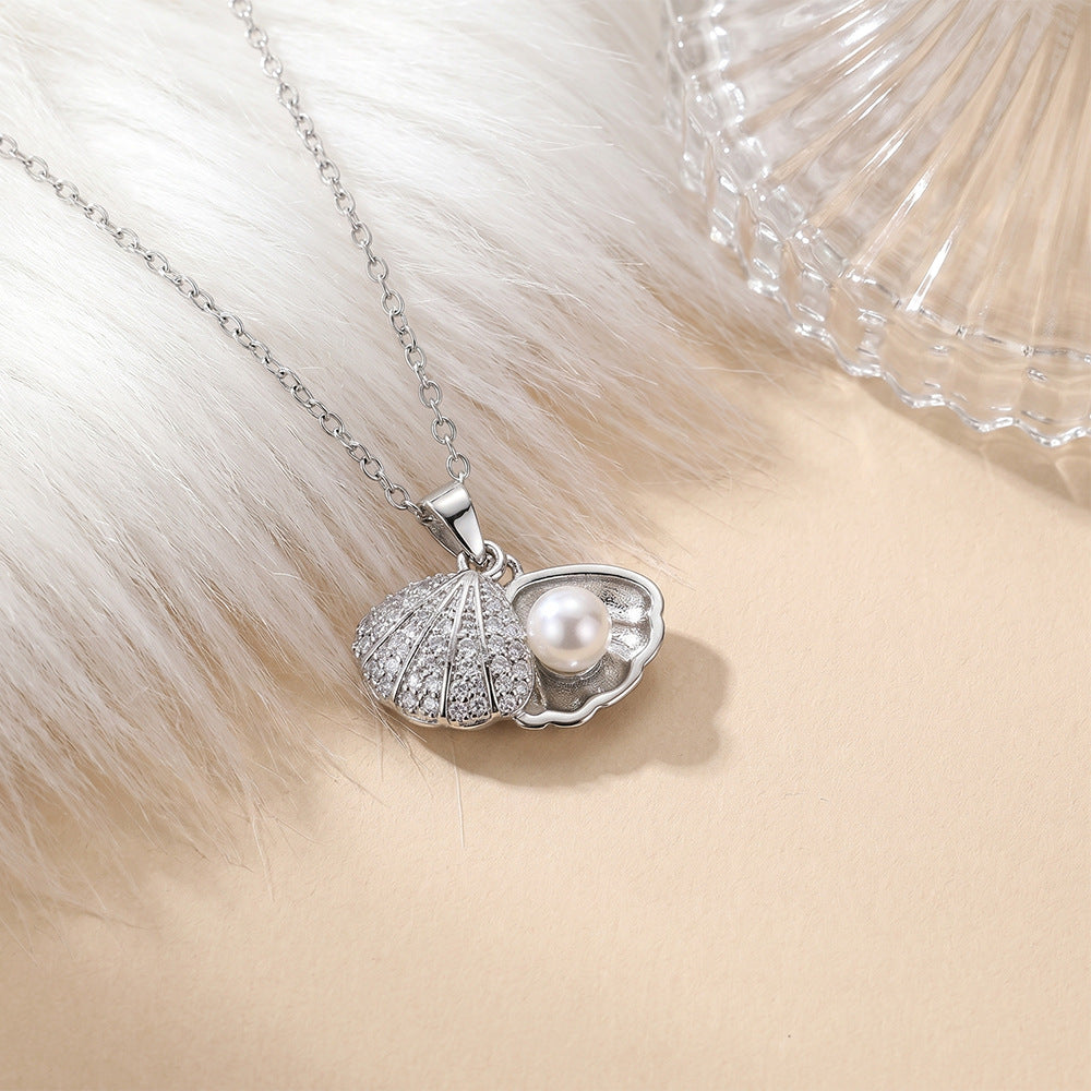 European and american hot-selling fashion zircon pearl necklace for women, lightweight luxury, niche, versatile, elegant, fashionable titanium steel clavicle chain jewelry
