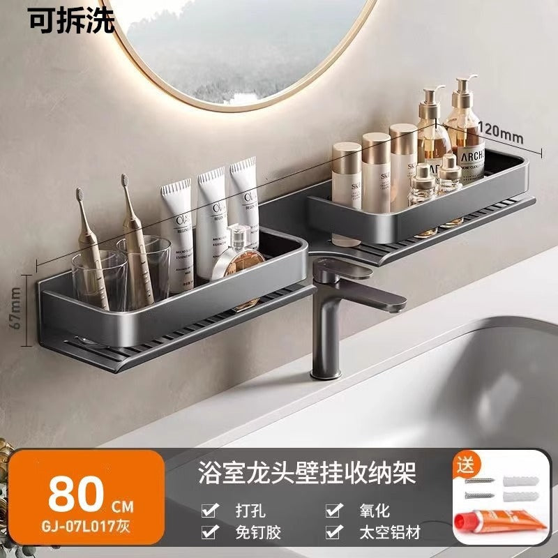 No punching bathroom rack gun ash bathroom washstand mirror front faucet storage shelf wall mounted