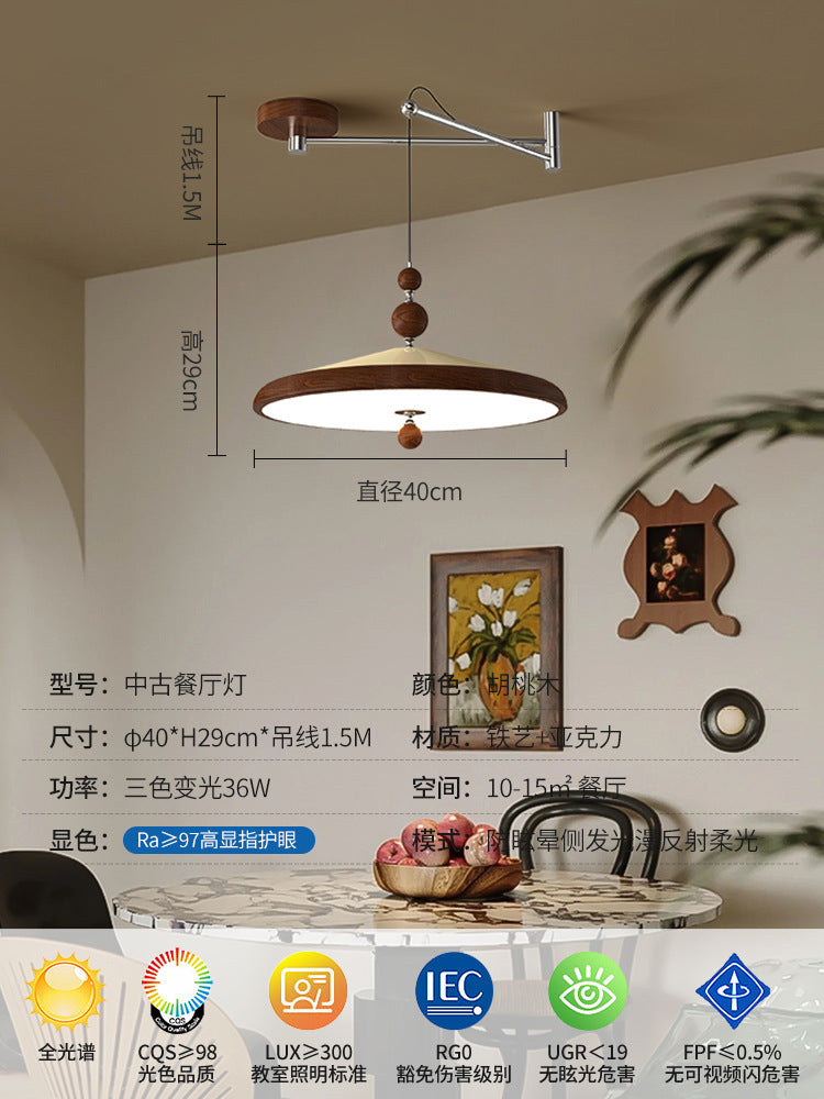 Creative personality antique rocker restaurant chandelier walnut color island chandelier full spectrum LED wrought iron chandelier
