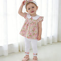 Girls' summer floral outfit: lightweight baby girl's peter pan collar flutter sleeve top and leggings set - sweet and adorable two-piece