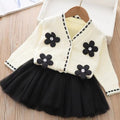 hot-selling children's sweater dress two-piece set, kids' clothing set, knitted cardigan with mesh skirt, direct from the manufacturer
