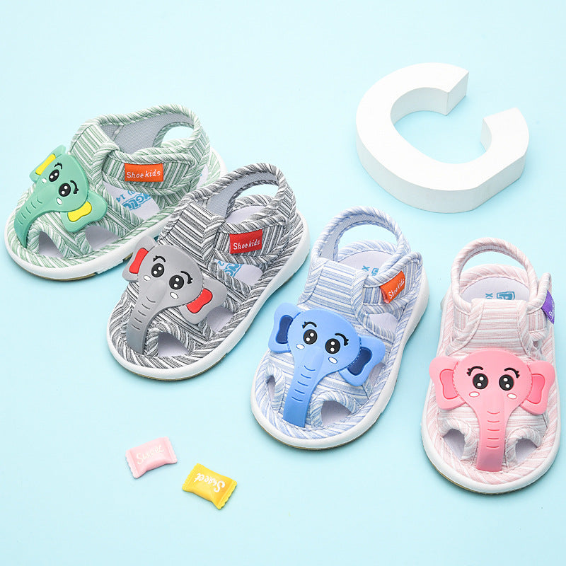 Baby cloth sandals for boys, summer, ages 0-1-2-3 years, infant anti-slip soft sole squeaky shoes, girls' first walker shoes, baby shoes