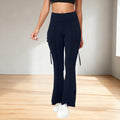european and american cross-border  women's fashion trend solid color high-waisted belt pocket yoga pants