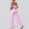 Sexy strappy back sports bra set with high-waisted wide-leg straight-leg yoga pants - perfect for outdoor leisure, running, and fitness