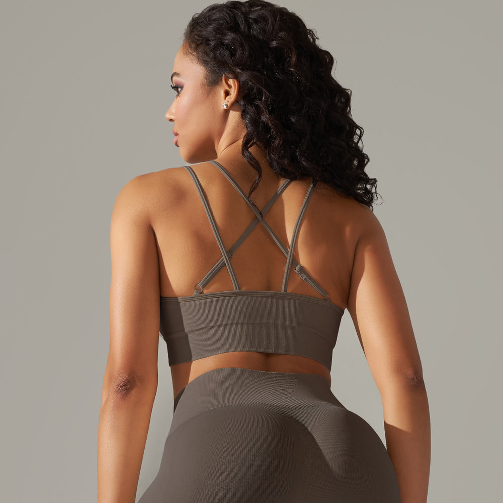 Amazon's new seamless knitted sexy back yoga wear breathable sweat-absorbent running fitness tops sports bra