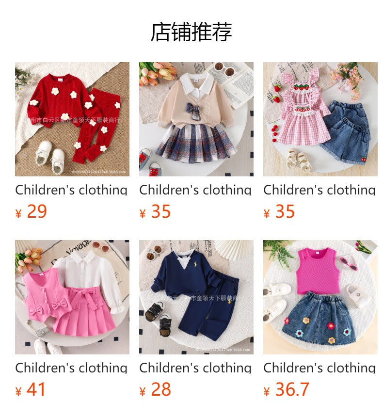 Children's clothing shein cross-border girlsuitwhitesweatshirt+blue skirtsuit