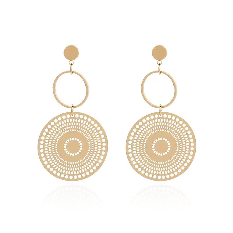 European and american cross-border influencer style hollow geometric circle earrings, european and american style bohemian round earrings