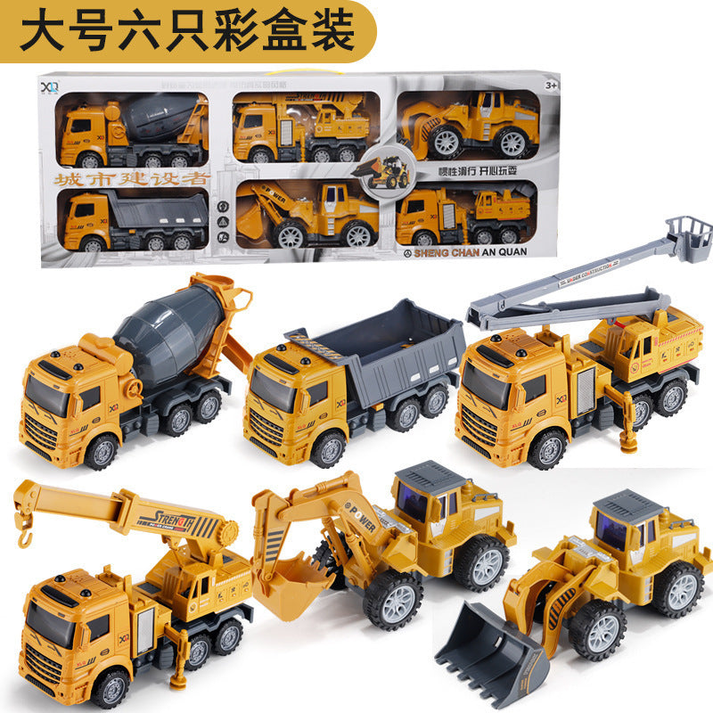 Large Children's Inertia Boy Toy Car Construction Vehicle Excavator Crane Dump Truck Mixer Truck Gift Box Set