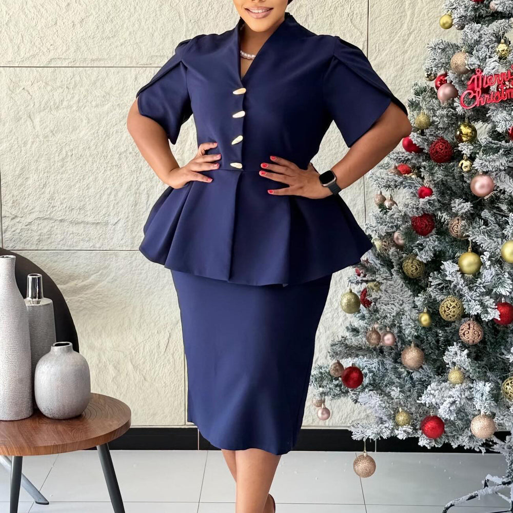 D3358 cross-border women's fashion elegant ruffle v-neck bodycon mini dress - plus size african style