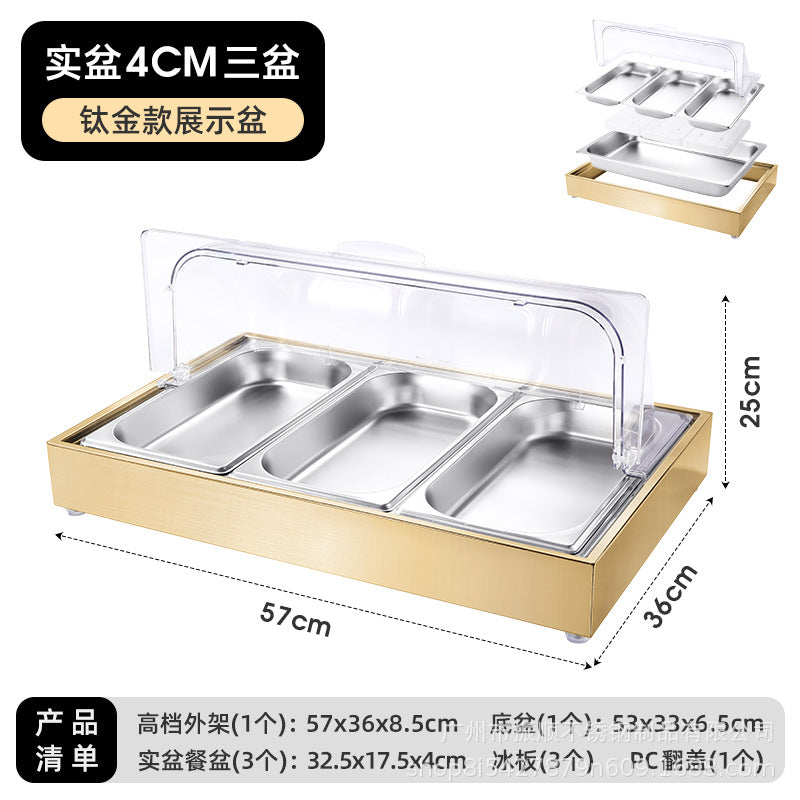 Stainless steel braised meat drain tray - commercial-grade display plate with lid for hotels, cafeterias, restaurants, and sushi restaurants - keeps food fresh and cold