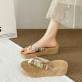 Summernew arrival flip-flops xishuangbanna bohemia thick sole wedge sandals women's outwear woven sandals beach