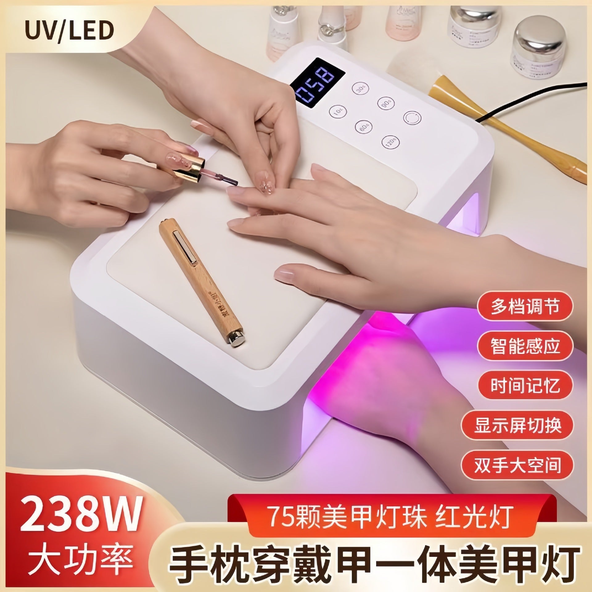 Wearing nail lamp, high power and large space, hand pillow, quick-drying nail lamp, LED nail salon phototherapy machine