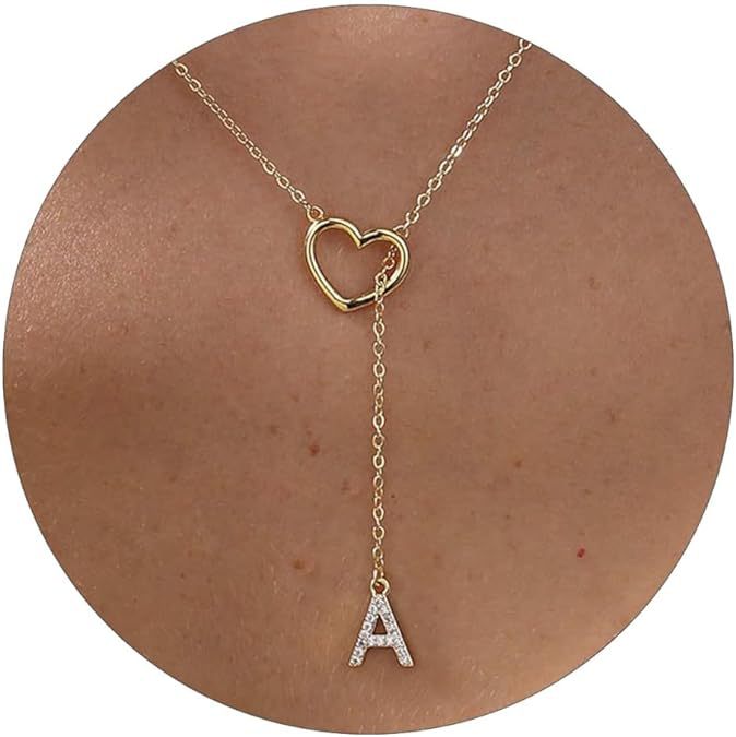 New korean style women's initial heart necklace, exquisite cubic zirconia 26 letter sliding versatile necklace