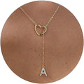 New korean style women's initial heart necklace, exquisite cubic zirconia 26 letter sliding versatile necklace