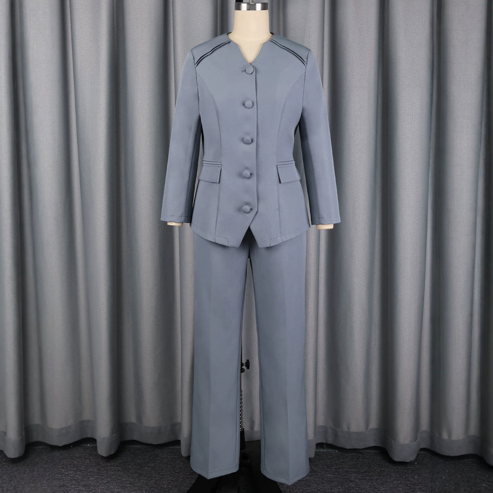 New fashionable design long-sleeve blazer and high-waisted straight-leg pants two-piece set
