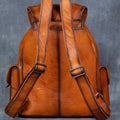 Hs original hand-burnished genuine leather backpack - vintage top grain vegetable-tanned cowhide rucksack for men and women - travel & laptop backpack