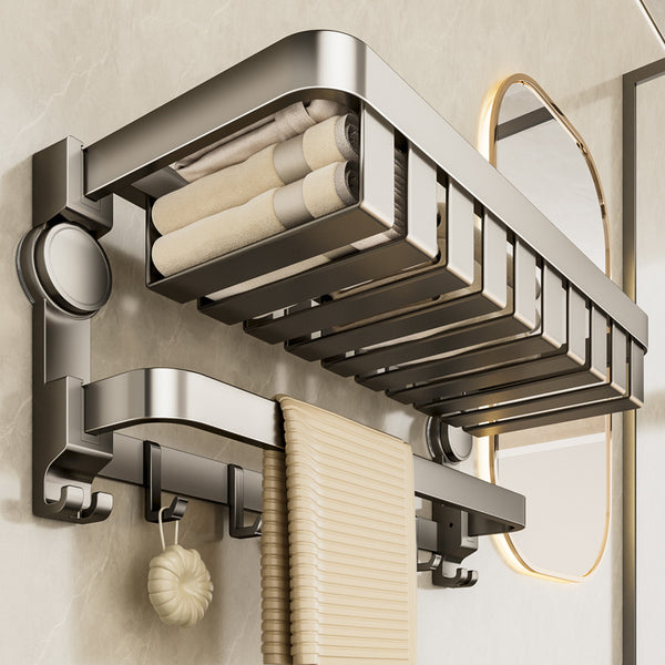Suction cup folding net basket bath towel rack toilet non-punching bathroom rack integrated hanging rod toilet towel rack