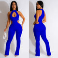 C6580 cross-border   fashion women's solid color sexy halter neck cutout long pants jumpsuit