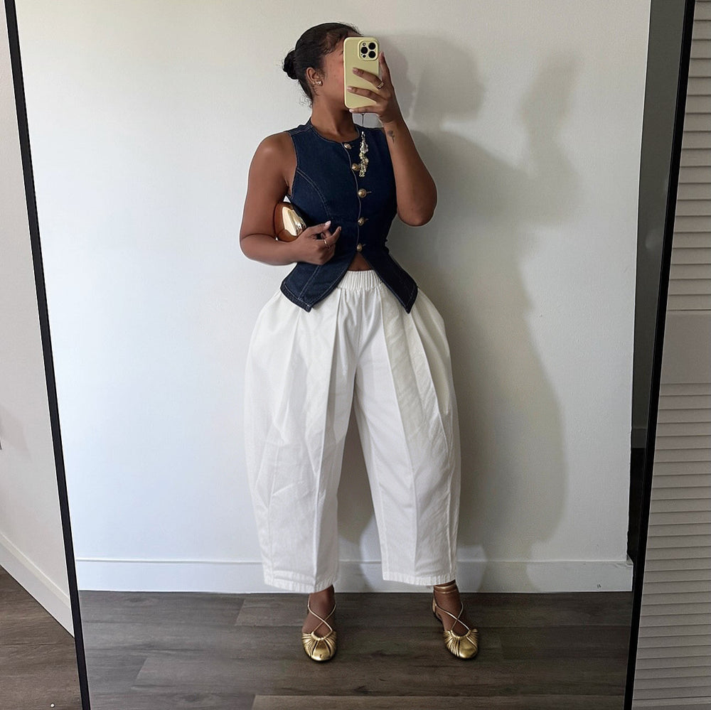 S391656 cross-border white elastic high waist women's harem pants loose pleated casual pants casual wide leg pants
