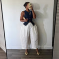 S391656 cross-border white elastic high waist women's harem pants loose pleated casual pants casual wide leg pants