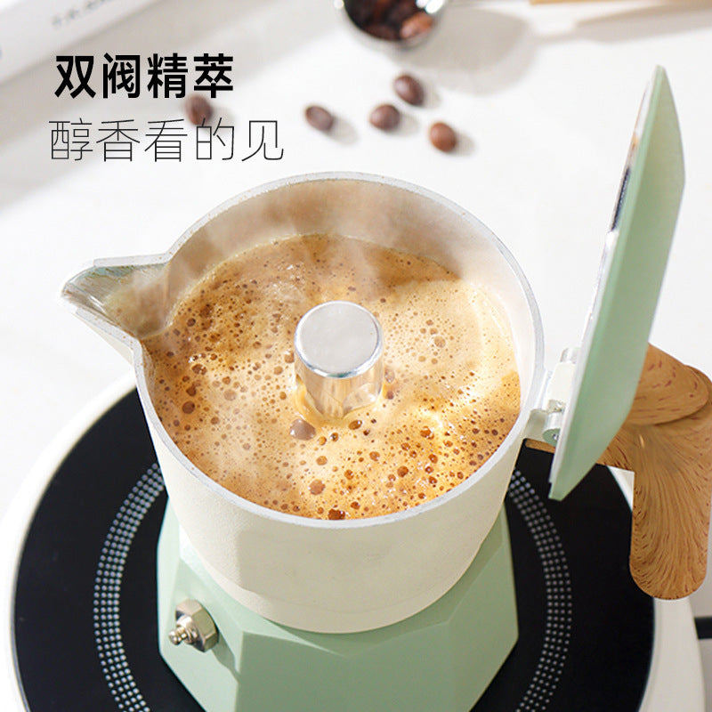 Fourth-generation double valve moka pot - stylish, portable espresso maker for outdoor camping and home use
