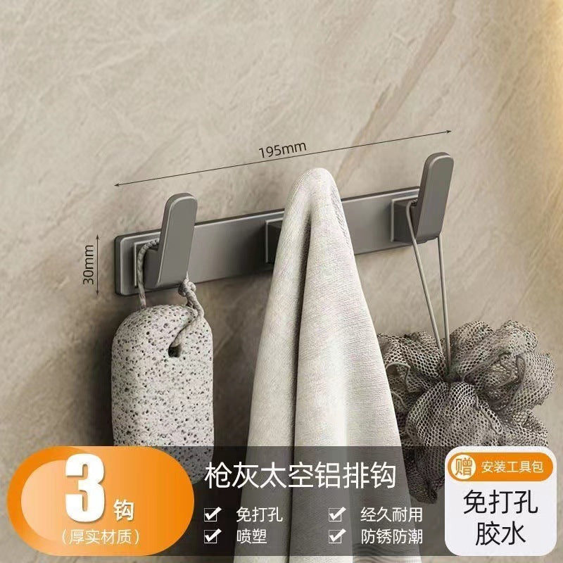 Over-the-door hanger - no drilling required, bathroom wall-mounted hook rack, heavy-duty adhesive, single row hook set
