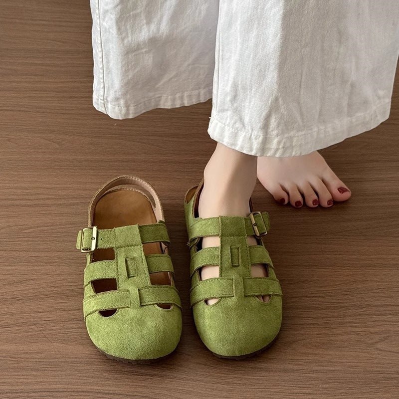 Retroniche stylecut out toe half slippers for women 2026 spring and summeroutwear one-leg thick sole ugly cute casual birkenstock shoes