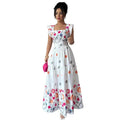 cross-border european and american elegant square neck printed bubble sleeve dress
