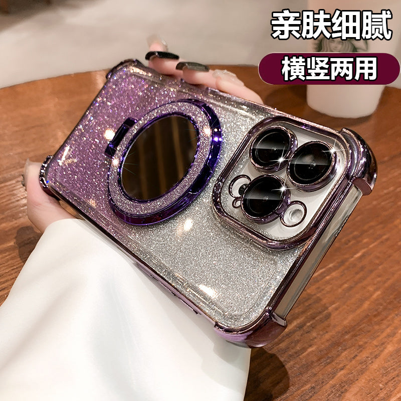 Four-corner airbag case for apple 17 pro max, anti-drop minimalist iphone 15 mirror stand protective cover