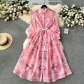 European court style spring dress for women - designer vintage print, slim fit, long, high-end, elegant dress