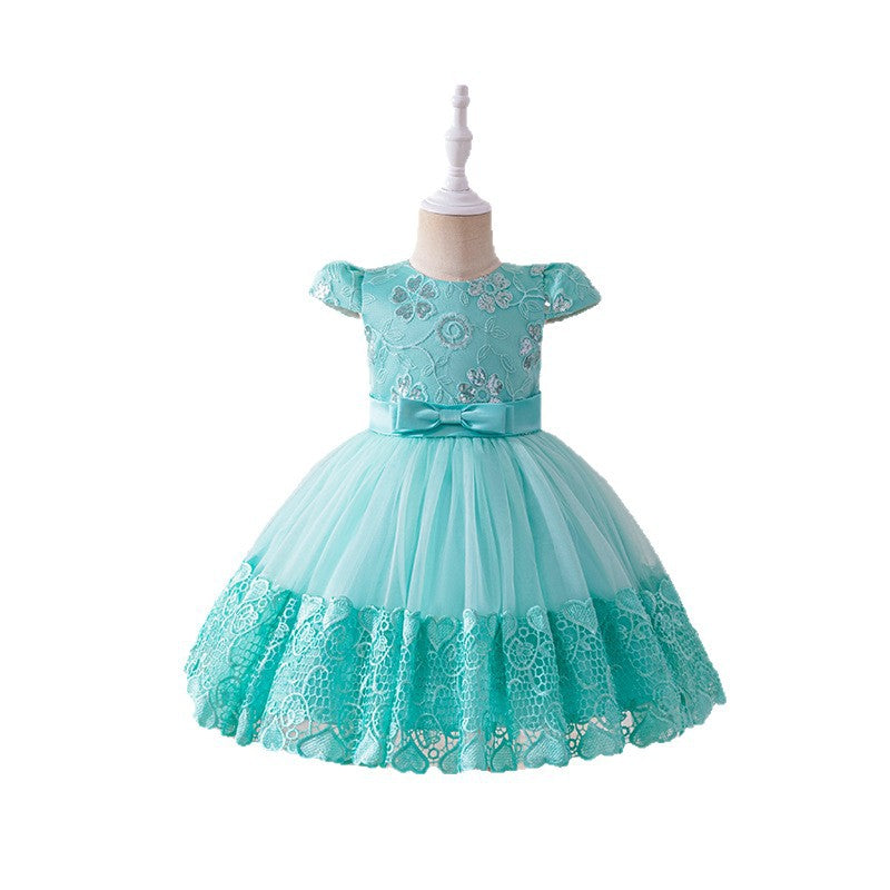 girls' mesh tutu dress - floral party dress for kids - evening performance bowknot dress