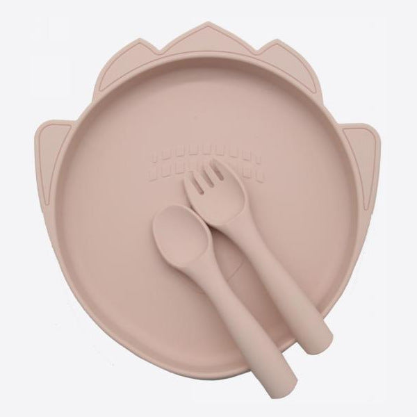 Factory wholesale baby suction cup dinner plate creative kindergarten anti-drop food grade silicone fork and spoon set silicone dinner plate