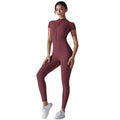 European and american nude feel zipper short sleeve yoga bodysuit - quick-dry, breathable, outdoor sports compression suit - fitness apparel
