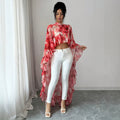 summer cross-border fashion: european & american style stand collar printed ruffle chiffon blouse - vacation-ready flowy cover-up