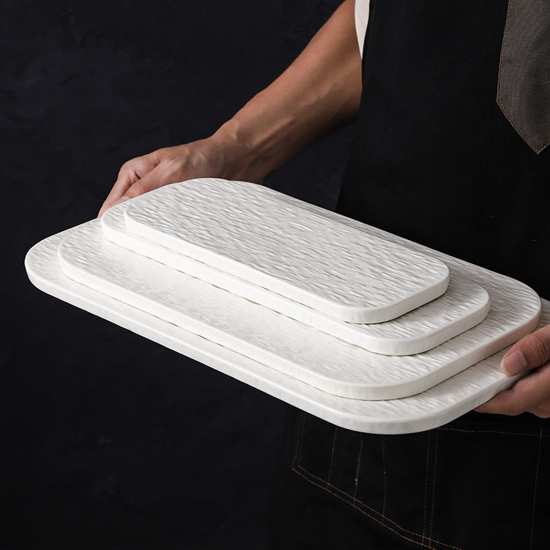 Stone-textured round ceramic plate, suitable for western-style steak, high-end cakes, dim sum, sushi, desserts, and pastries