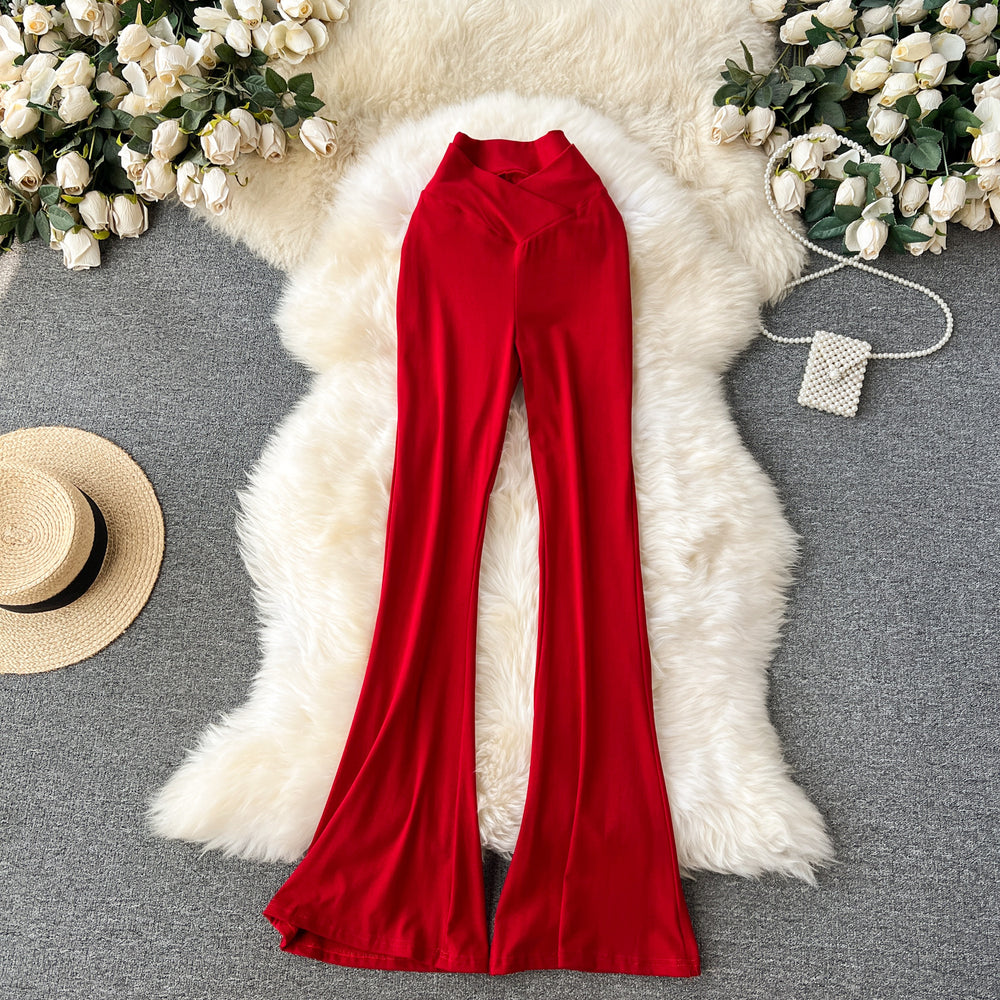 Popular ins wear casual pants for women niche style popular high waist silm micro flare pants sexy show figure yoga pants