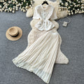 export tweed style short-sleeved stand-up collar topspleated skirttwo-piece setfemale spring and summerwork clothingeleganceelegantsuit