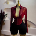 European and american cross-border women's fashion:  summer new arrival - elegant, designer-style, collared, cinched-waist, short, long-sleeved shirt top