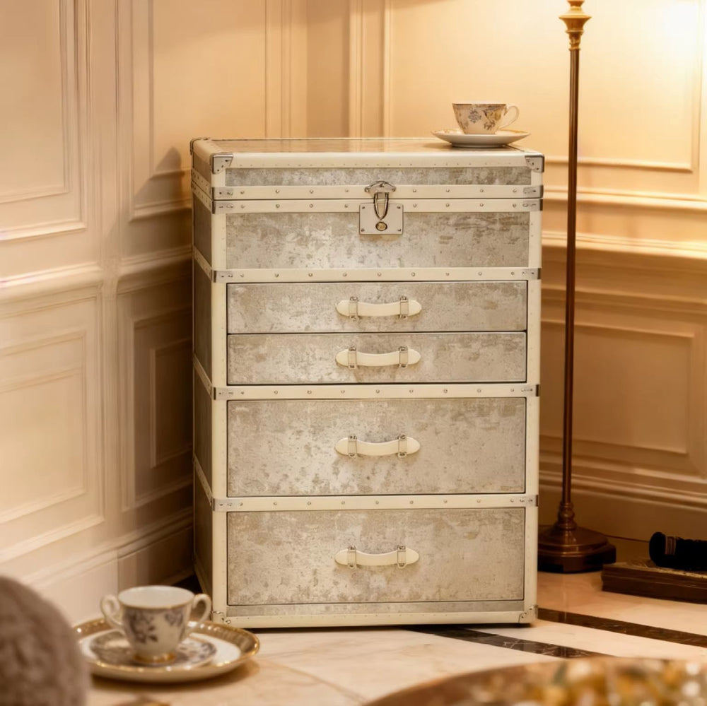 French chic copper wire jewelry display cabinet - italian luxury hard case with mirror and drawers