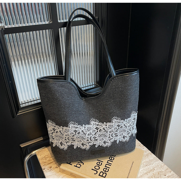 Cross-border 2024 new niche canvas bag female Sen Meng autumn and winter fashion large-capacity shoulder bag commuter tote bag