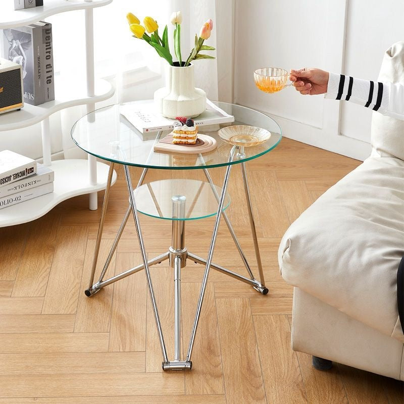 Round modern coffee table movable tempered glass living room for home round table casual tableaccessible luxury small apartment ins