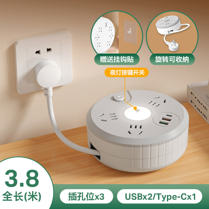 For homeround socket can store multi-function plug-in board student dormitory multi-hole usb night light plug-in board drag power strip