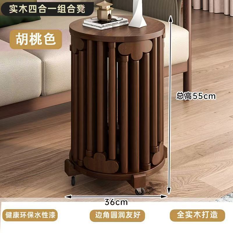 Coffee table stool solid wood dining table stool dining chair sofa for home living room small stool stackable foldable stool four-in-one stool